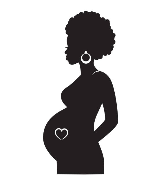 ilustrações de stock, clip art, desenhos animados e ícones de silhouette of african pregnant woman - africana gravida