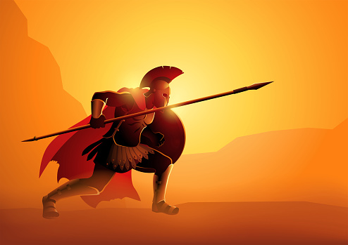 Vector illustration of ancient greek warrior in ready to fight position