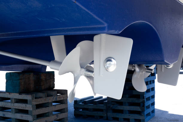 istock gray painted propeller and steering with zinc anodes 1336104312