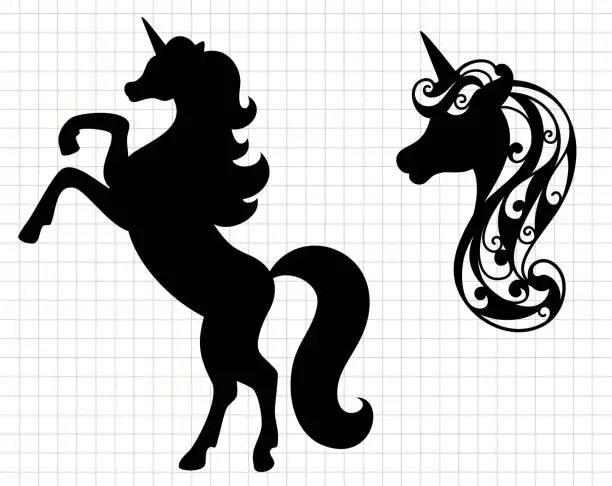 Vector illustration of Unicorn face head cartoon clip art. Silhouette vector flat illustration. Cutting file. Suitable for cutting software. Cricut, Silhouette.