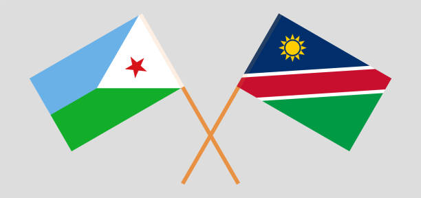 ilustrações de stock, clip art, desenhos animados e ícones de crossed flags of djibouti and namibia. official colors. correct proportion - symbol sign vector republic of djibouti