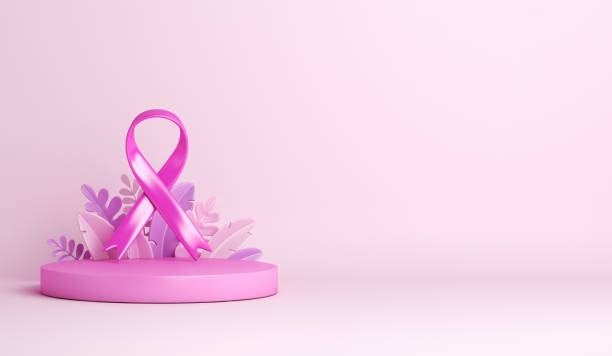 istock Breast cancer awareness ribbon with podium decoration background, copy space text, 3d rendering illustration 1336115025