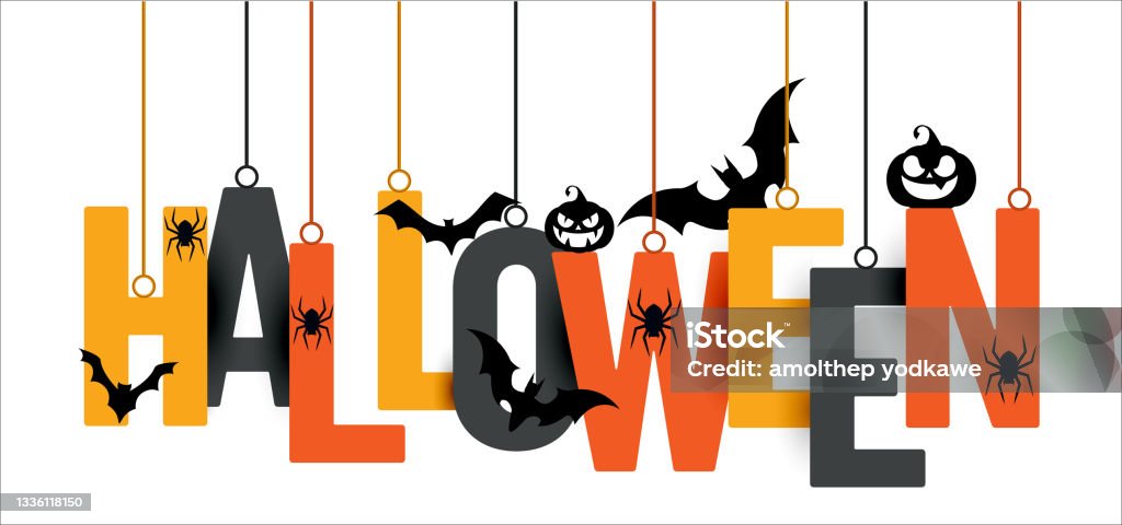 HALLOWEEN Hanging Letters with Bats, Pumpkin and Spider - Royalty-free Dia das Bruxas arte vetorial