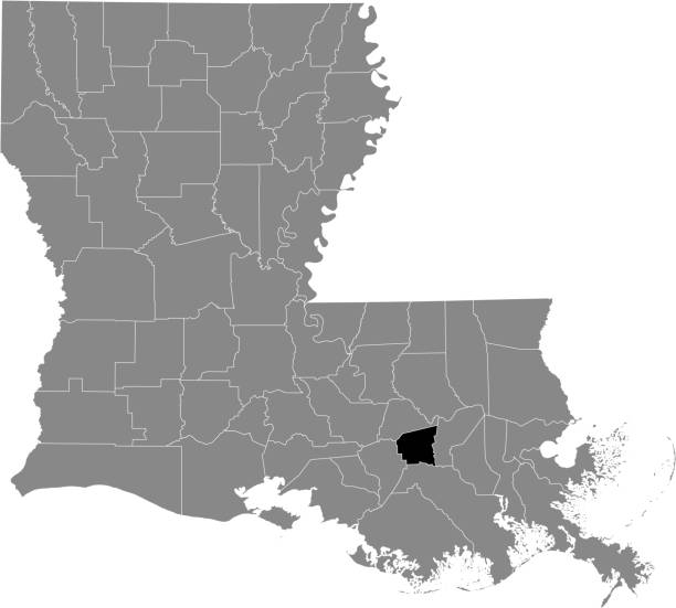 Location map of the St. James Parish of Louisiana, USA Black highlighted location map of the St. James Parish inside gray map of the Federal State of Louisiana, USA louisiana illustrations stock illustrations