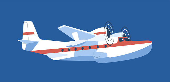 Twin-engine propeller-driven seaplane isolated. Vector illustration.