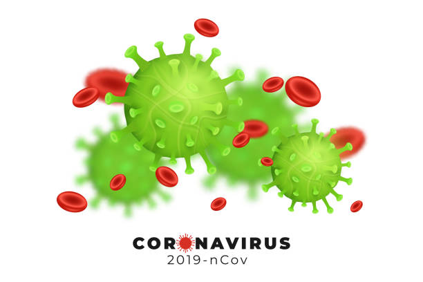 coronavirus 2019-ncov mit krankheitszellen und blutzellen. pathogener organismus. covid-19-epidemie infektionskrankheit. zelluläre infektion. 3d-vektorvirusmodell. vektor-illustration - model organism stock-grafiken, -clipart, -cartoons und -symbole
