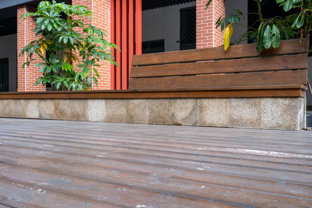 istock Wooden platform, wooden public seats 1336122743