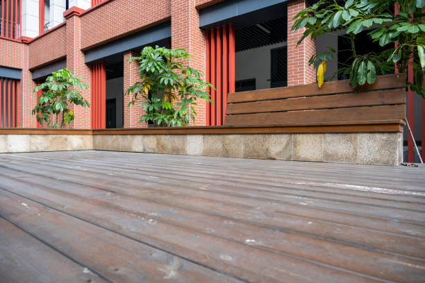 istock Wooden platform, wooden public seats 1336122744
