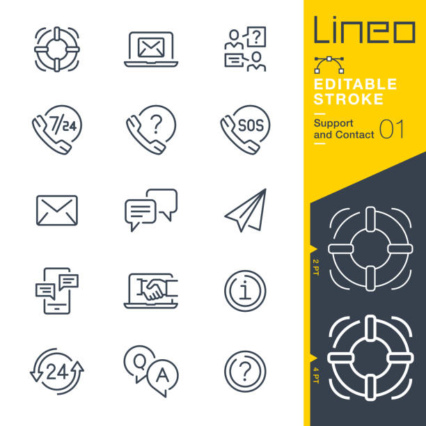 Lineo Editable Stroke - Contact and Support line icons vector art illustration