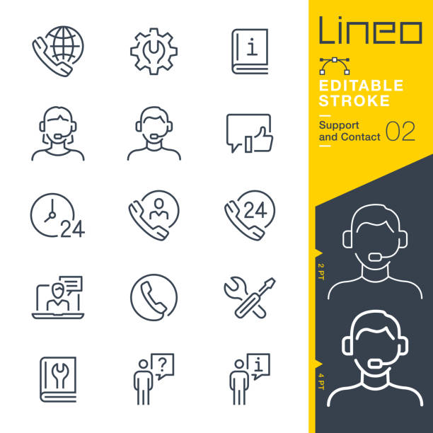 lineo upravitelný tah – ikony řádku kontaktu a podpory - car service stock ilustrace