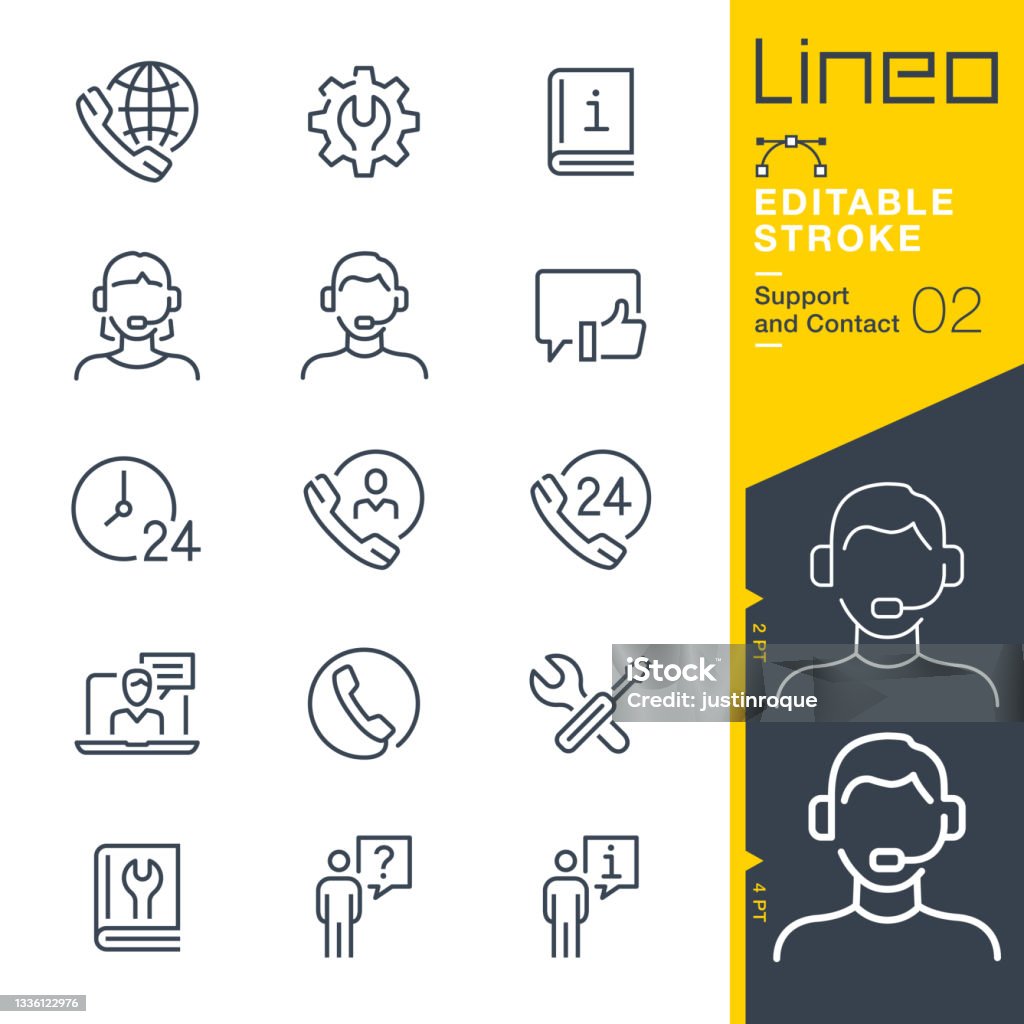 Lineo Editable Stroke - Kontakt- und Supportliniensymbole - Lizenzfrei Icon Vektorgrafik