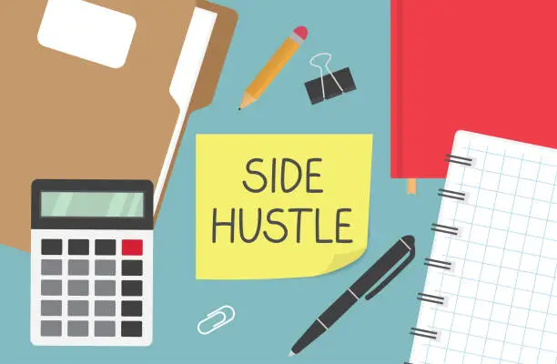 Vector illustration of side hustle written on yellow sticky note