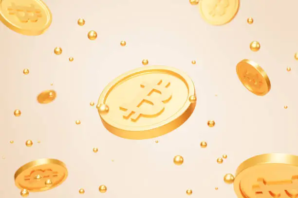 Photo of Bitcoin crypto currency gold coins, e-commerce investment concept, 3d render on beige background