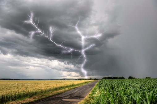 A lightning strike over a field
