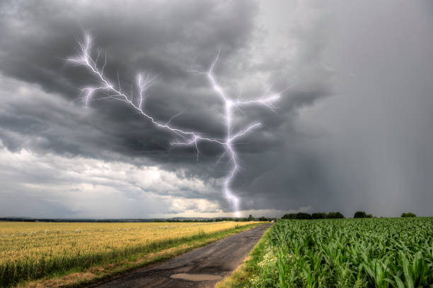 Thunderbolt A lightning strike over a field Microburst stock pictures, royalty-free photos & images