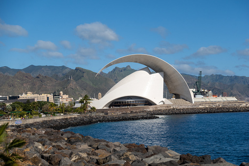 Santa Cruz the Tenerife, Spain - 27 December 2019, Beautiful view on The Auditorio de Tenerife - Adan Martin in Santa Cruz, Tenerife, Canary Island, Spain