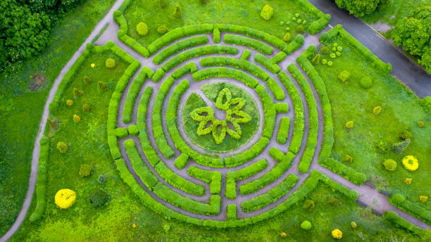 istock Topiary garden in the shape of a labyrinth. 1336131110
