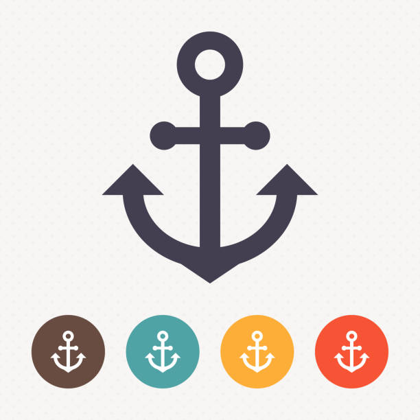 도트 패턴 배경의 앵커 아이콘 - anchor harbor vector symbol stock illustrations