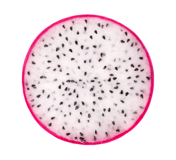 istock Dragon fruit isolated on white background. Slice of Pitaya or Pitahaya fruit with clipping path. Top view. 1336133067