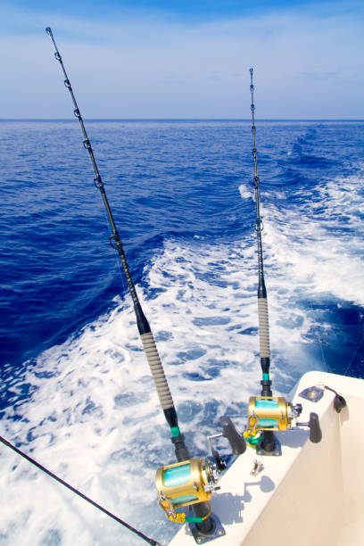 istock boat fishing trolling in deep blue sea 1336133533