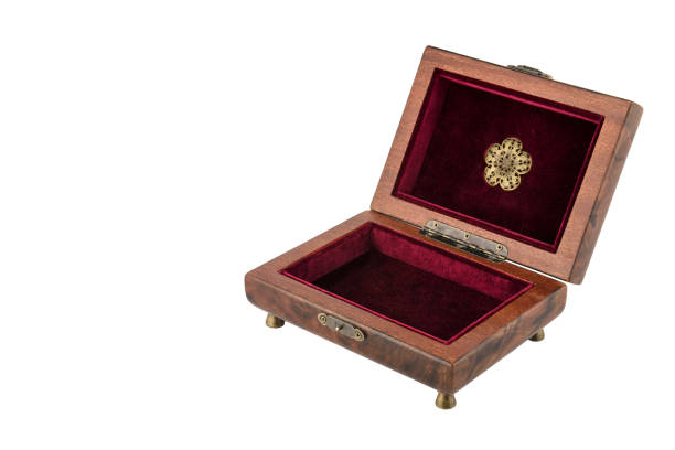 istock Open wooden jewelry box with velvet lining 1336134556