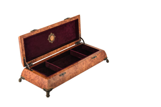 istock Open wooden jewelry box with velvet lining 1336134565