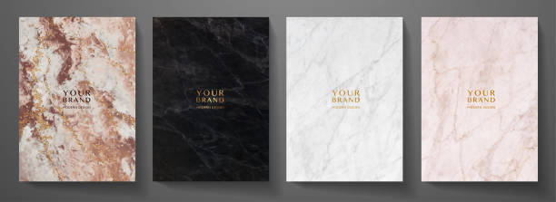 elegant marble texture set. vector background collection with black, white, pink line pattern for cover - anıt stock illustrations