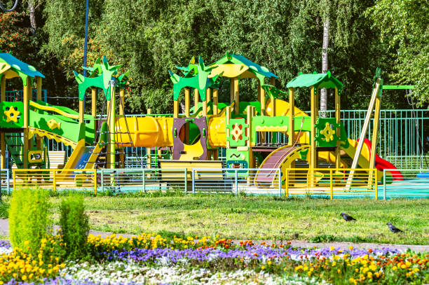 istock playground to play with a slide and stairs 1336138082