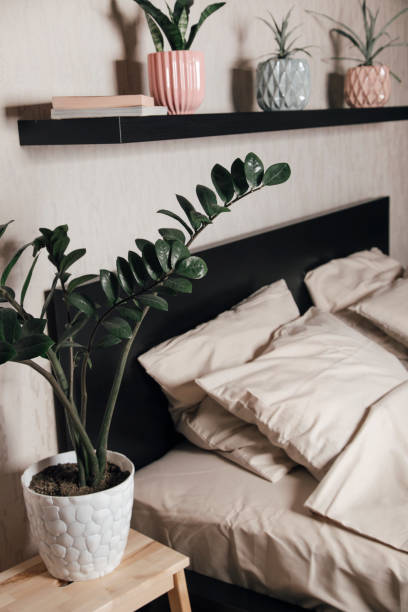 istock a stylish bedroom, a bed made with bed linen 1336138179