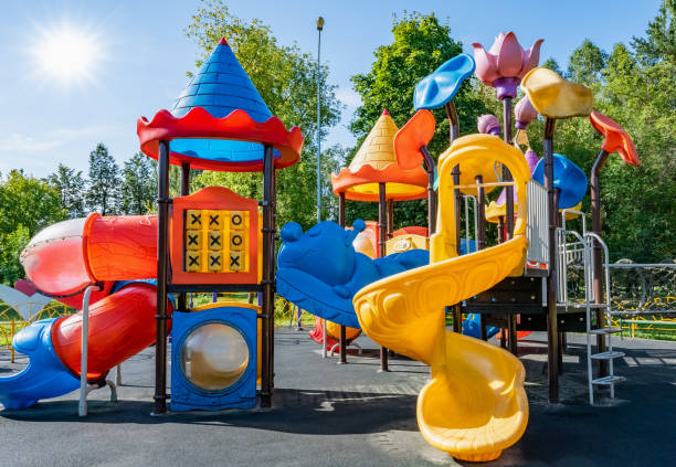 istock playground to play with a slide and stairs 1336138316
