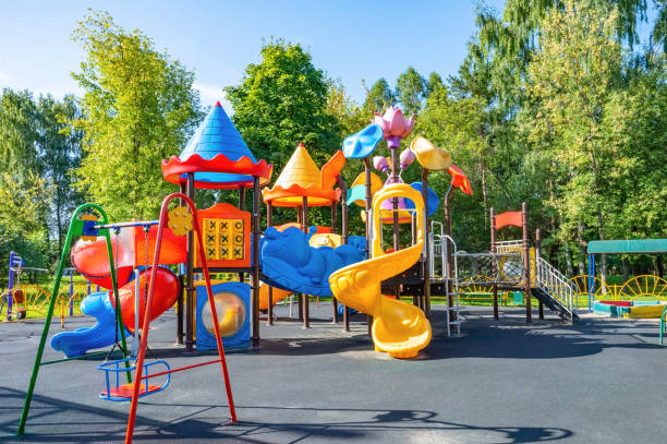 istock playground to play with a slide and stairs 1336138345