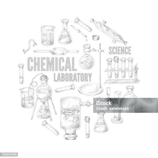 Emblems For Science Project Round Emblem With Equipment For Science Experiments In Chemical ...