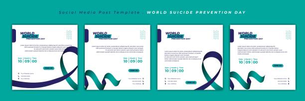 World Suicide Prevention Day with ribbon design. Set of social media template with white, green and purple design World Suicide Prevention Day with ribbon design. Set of social media template with white, green and purple design. Good template for web banner design. suicide stock illustrations