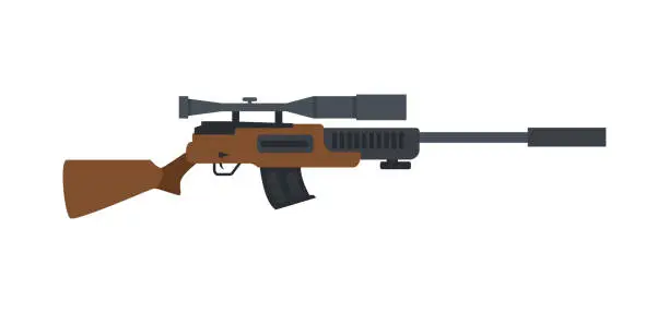 Vector illustration of Military sniper rifle with optical scope and wooden butt a vector illustration