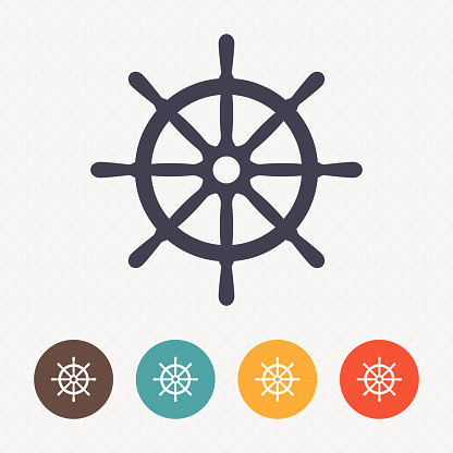 Ship steering wheel icon on dot pattern background
