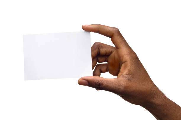 istock Black Female Hand Holding White Card 1336145543