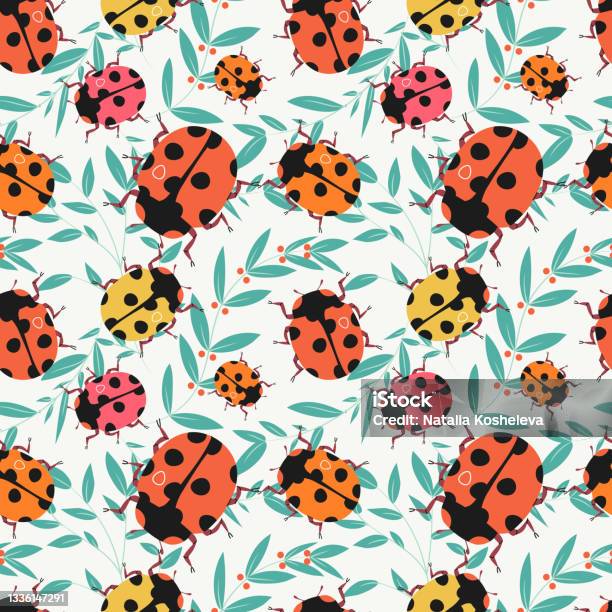 Ladybug Insect Pattern Ladybug Seamless Pattern Vector Illustration Cute Meadow Insect Texture ...