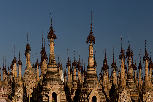 Stunning view of the beautiful Bagan ancient city (formerly Pagan). The Bagan Archaeological Zone is a main attraction in Myanmar and over 2,200 temples and pagodas still survive today.