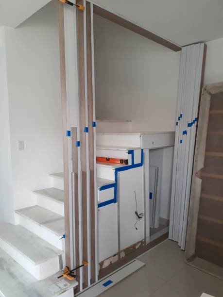istock construction wooden structure on stairs interior house 1336153237