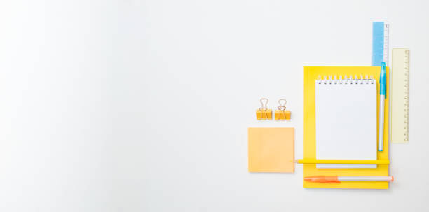 istock Flat lay school and office supplies on a white background 1336154622
