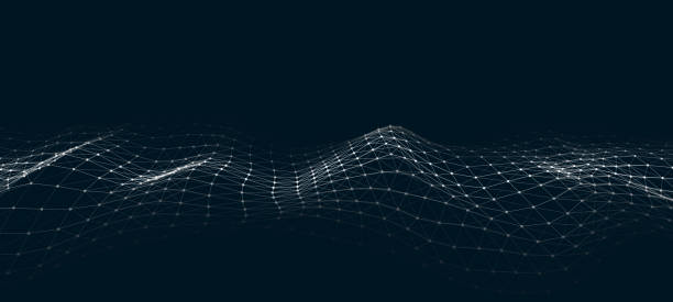 ilustraciones, imágenes clip art, dibujos animados e iconos de stock de vector onda futurista. tecnología digital. big data. - fractal atom science abstract
