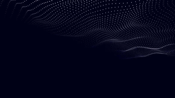 ilustrações de stock, clip art, desenhos animados e ícones de abstract blue background of moving particles. futuristic dotted 3d wave. big data. vector illustration. - particle