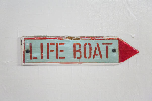istock Life boat sign on the vintage ship 1336158068