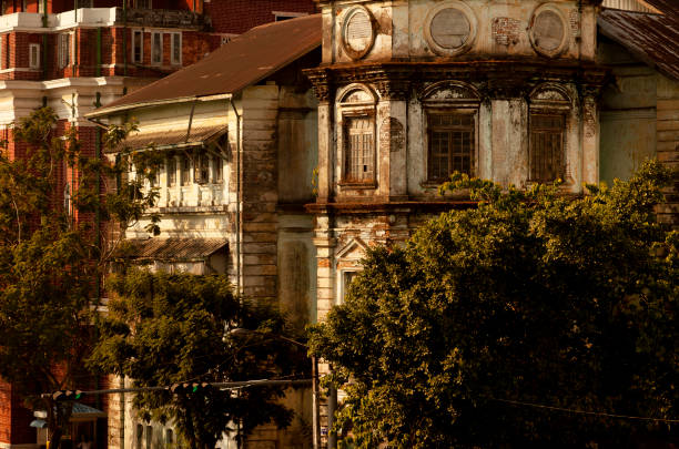 Dilapidated buildings in Yangon, Myanmar.