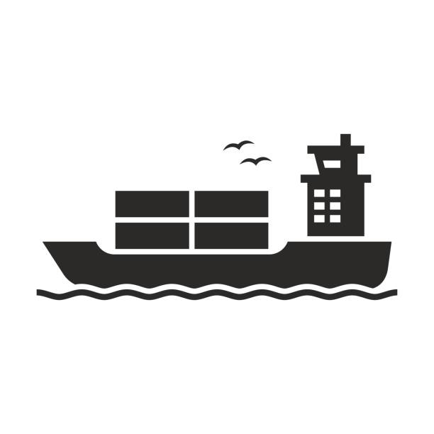 ilustrações de stock, clip art, desenhos animados e ícones de cargo ship icon. - navio cargueiro