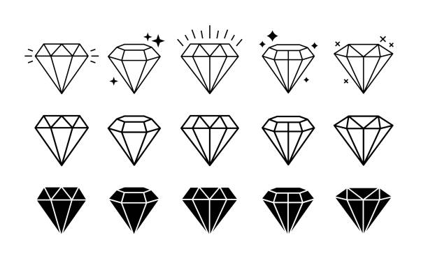 устанавливайте драгоценные камни разных форм. элементы дизайна diamond line art. векторная иллюстрация - gem stock illustrations