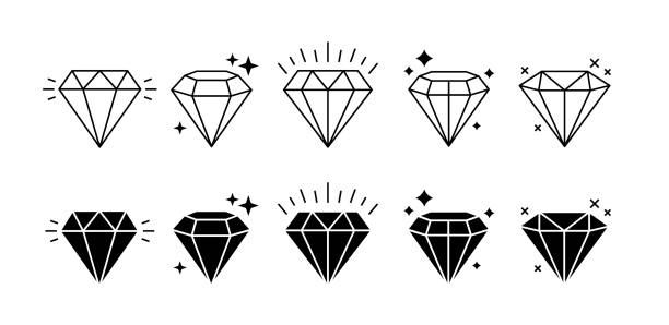 illustrations, cliparts, dessins animés et icônes de définissez différentes formes de pierres précieuses. éléments de conception de dessin au trait diamant. illustration vectorielle - diamond shaped