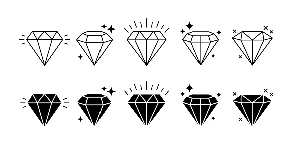 Set different shapes gemstones. Diamond line art design elements. Vector illustration.