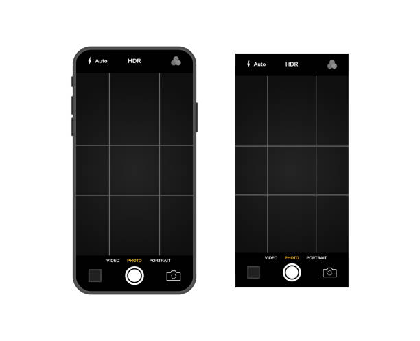Mobile phone with camera interface. Mobile app application. Photo and video screen. Vector illustration graphic design.