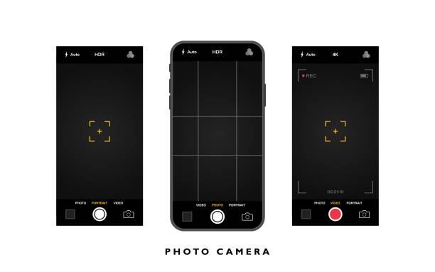 stockillustraties, clipart, cartoons en iconen met mobile phone with camera interface. mobile app application. photo and video screen. vector illustration graphic design - fotoberichten